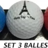 3 bolas de golfe Torre Eiffel tricolor
