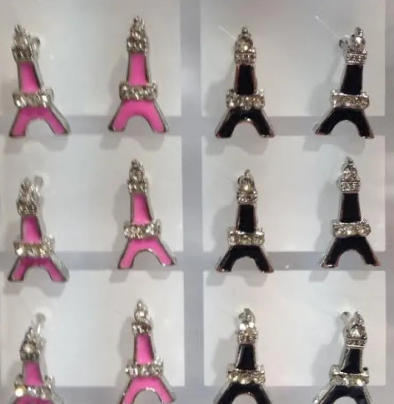 Brincos coloridos Torre Eiffel com brilhantes