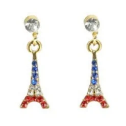 Brincos dourados torre Eiffel tricolor