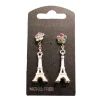 Brincos Torre Eiffel com flor e brilhantes