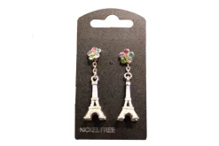 Brincos Torre Eiffel com flor e brilhantes