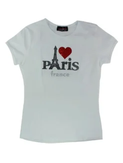 Camiseta feminina Paris coraçao strass branca