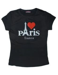 Camiseta Feminina preta  Paris coraçao em strass