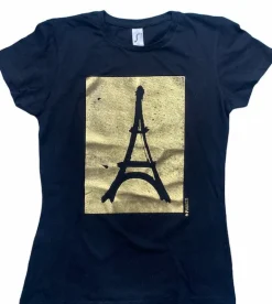 Camiseta feminina Torre Eiffel Paris ouro vintage