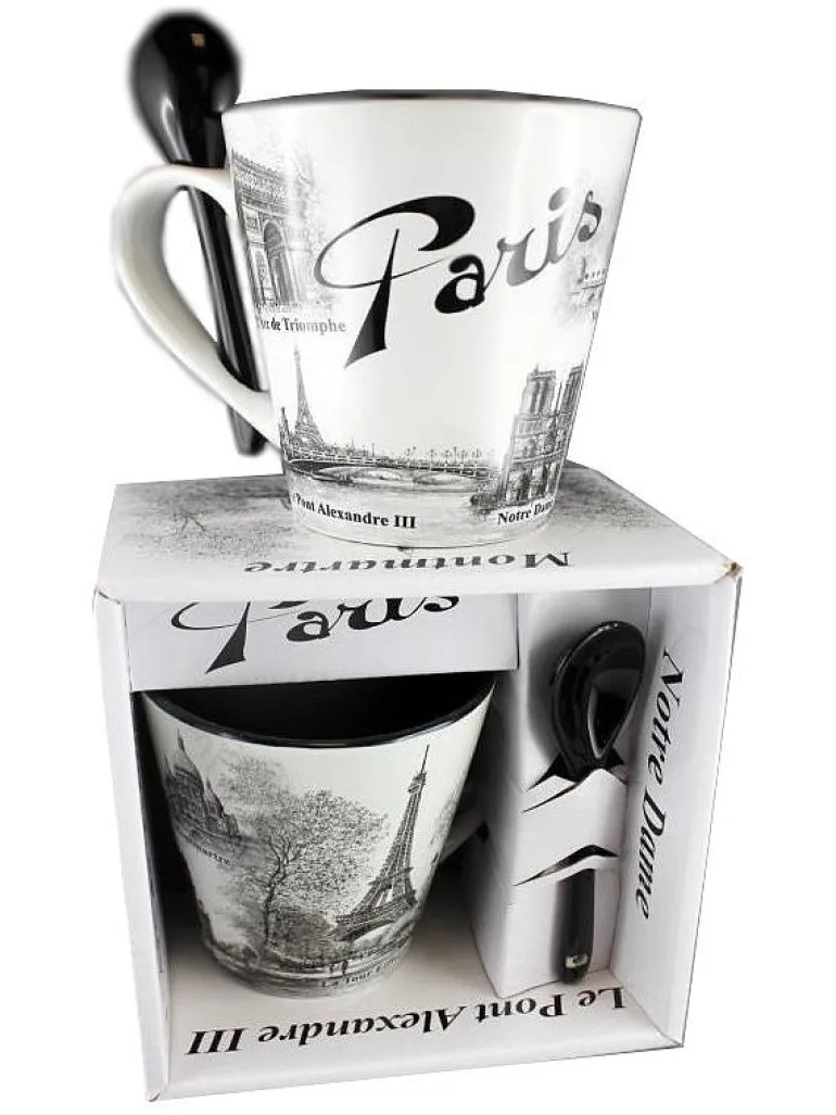 Caneca preto e branco Torre Eiffel de Paris