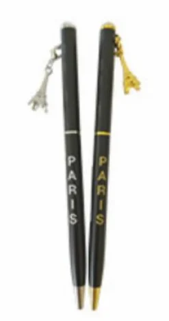 Canetas Paris Torre Eiffel em metal preto + pingente Torre Eiffel