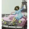 Cartão-postal "Torre Eiffel e carro rosa"