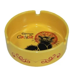 Cinzeiro de porcelana Chat Noir amarelo redondo