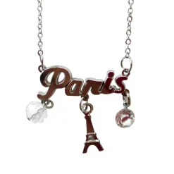 Colar Paris prateado brilhante e bolinha de cristal