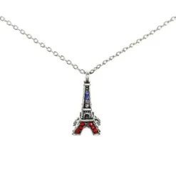 Colar Torre Eiffel prata com strass tricolores
