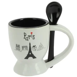 Coquetier branco Paris com uma colher