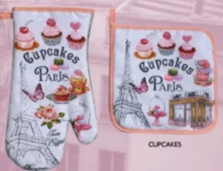 Luva e pegador de panela Cupcakes Paris