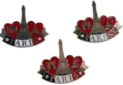 Ímã Torre Eiffel duplo coração Paris Strass 3 monumentos