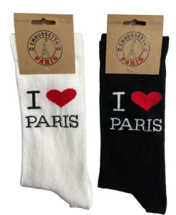 Par de meias I LOVE PARIS pretas ou brancas