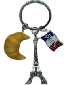 Porta-chaves Torre Eiffel + Crescente 3D e mini bandeira da França