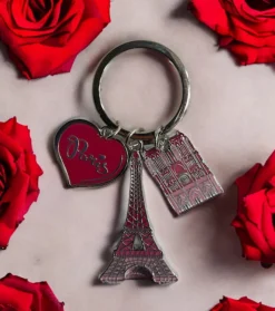 Porta-chaves Torre Eiffel Notre Dame de Paris rosa