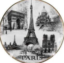 Prato Torre Eiffel Paris monumentos preto e branco