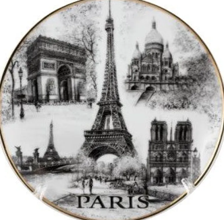 Prato Torre Eiffel Paris monumentos preto e branco