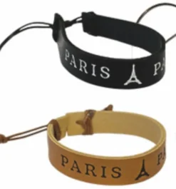 Pulseira de couro ajustável Torre Eiffel de Paris