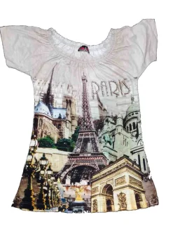 Túnica com babado Paris Torre Eiffel e brilhantes