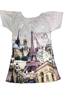 Túnica com babado Paris Torre Eiffel e brilhantes