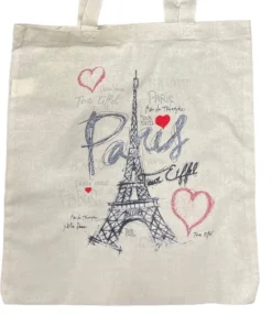 Torre Eiffel Paris bolsa de algodão com coração  鈾ワ笍