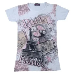 T-shirt branca Paris França "Laço com strass"