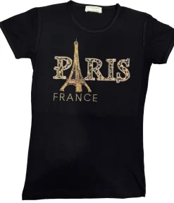 T-shirt de Paris Torre Eiffel strass leopardo