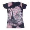 T-shirt preta Paris França "Laço com strass"