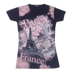 T-shirt preta Paris França "Laço com strass"