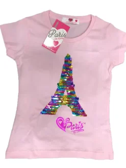 T-shirt Torre Eiffel com lantejoulas reversíveis