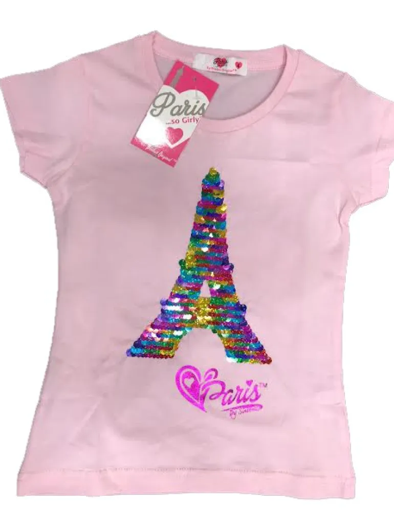 T-shirt Torre Eiffel com lantejoulas reversíveis