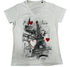 T-shirt Torre Eiffel Paris Coração com decote